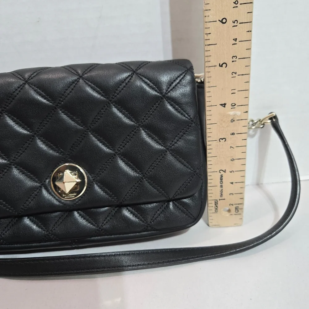 Kate Spade Natalia Crossbody Bag Small Black Quilted Leather Gold Turn-Lock 1418